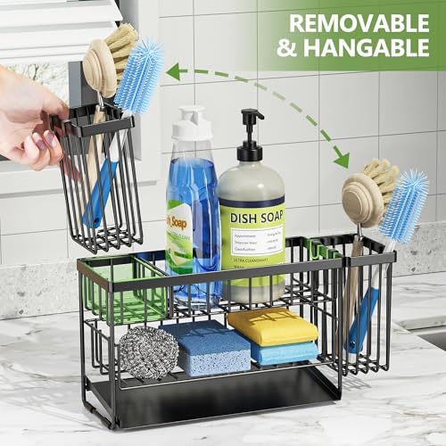Cisily 2-Tier Kitchen Sink Caddy Organzier Rack with Dish Brush Sponge Holder