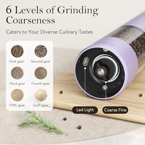 Ultrean Electric Salt and Pepper Grinder Set, Rechargeable,Purple