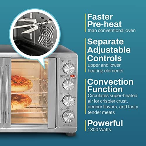 Elite Gourmet ETO4510MX French Door Convection Oven 47.5Qt, Stainless Steel