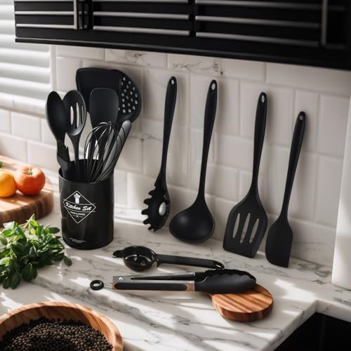 Silicone Kitchen Utensils Set - 428°F Heat Resistant Cooking Utensil Sets，Spatula,Turner,Tongs,Spoon,Whisk,Kitchen Utensil Gadgets Tools Set for Non-Stick Cookware，Dishwasher Safe BPA Free