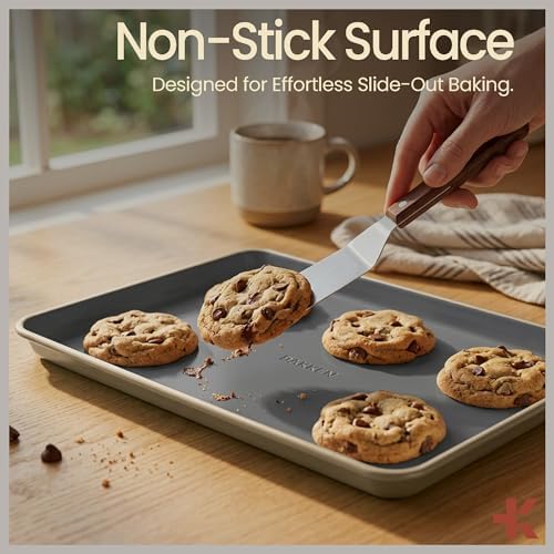 Bakken 8-Piece Ceramic Coated Bakeware Sets, Nonstick Aluminized Steel Pans with Muffin, Loaf, Cake, Roasting Pan, & Cooling Rack, Oven Safe Up To 500°F, Dishwasher Safe, BPA, PTFE & PFAS Free, Cream
