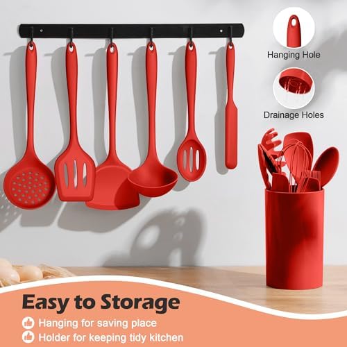 Homikit Kitchen Cooking Utensils Set, 15-Piece Silicone Spatula with Holder