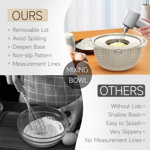 4-1 Colander with Bowl & Spoons Set - Rotatable Colander for kitchen with New Upgraded Graters, Food Strainer(Patented) for Pasta, Fruits, Vegetables, Funny Presents for Women, Beige