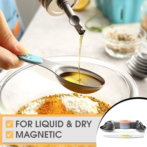 Spring Chef Stainless Steel Magnetic Measuring Spoons Set of 8, Pastel