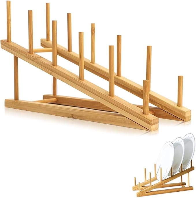 Bamboo Dish Drying Rack Wooden Plate Rack Kitchen Pot Lid Holder Cabinet by TIE-DailyNec
