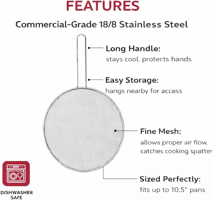 HIC Kitchen Splatter Screen, 18/8 Stainless Steel - Image 3