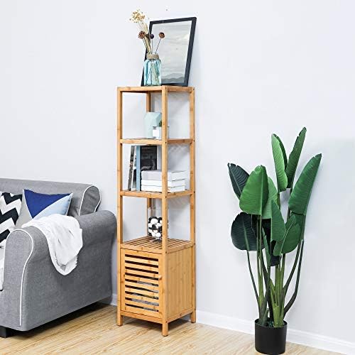 SONGMICS Bamboo Bathroom Shelf, 4-Tier Storage Cabinet