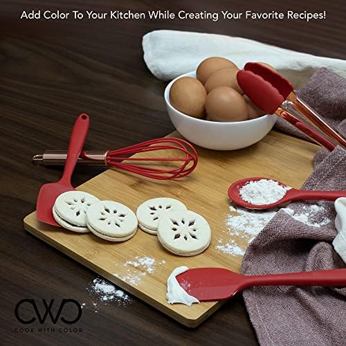 COOK WITH COLOR Silicone Cooking Utensils, Kitchen Utensil Set, Easy to Clean Silicone Kitchen Utensils, Cooking Utensils for Nonstick Cookware, Kitchen Gadgets Set, Mini, Red