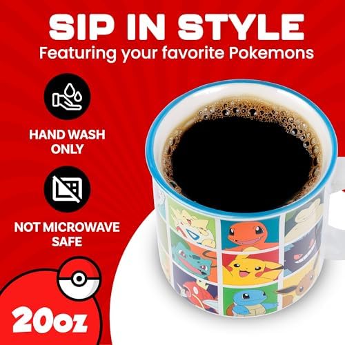 Silver Buffalo Pokémon Pikachu, Snorlax, Eevee, Ceramic Camper Mug, 20oz