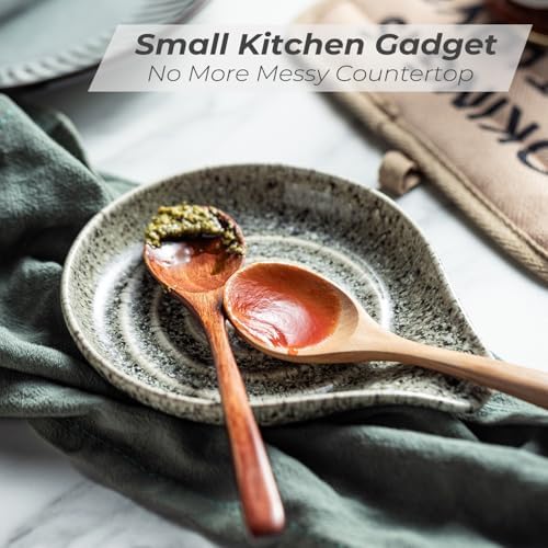 LAUCHUH Spoon Rest for Stove Top, Ceramic Spoon Holder for Kitchen Counter
