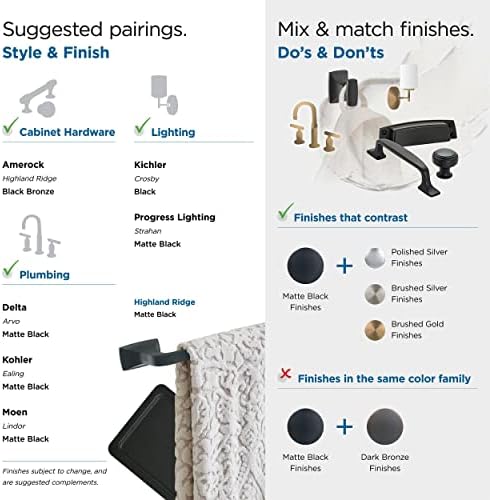 Amerock BH36012MB | Matte Black Towel Ring | 7-7/16 inch (189 mm) Width Towel Holder | Highland Ridge | Hand Towel Holder for Bathroom Wall | Small Kitchen | Bath Accessories