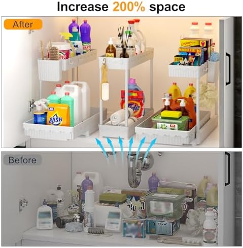 Sevenblue 3-Pack 2-Tier L-Shaped Under Sink Organizers with Sliding Drawers