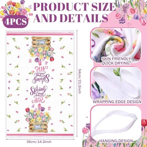 SiliFine 12 Pcs Spring Kitchen Accessories Set Floral Kitchen Towels Oven Mitts and Pot Holders, Hello Spring Decorations with Tulips and Trucks for Cooking, Baking, Home Decorations