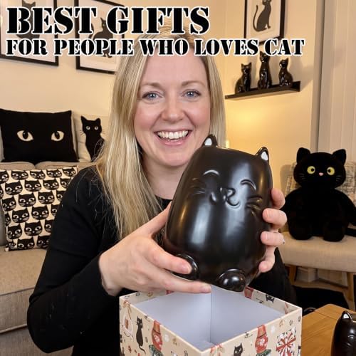 Yungyan Ceramic Black Cat Utensil Holder for Kitchen