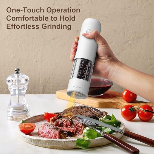 Ultrean Electric Salt and Pepper Grinder Set, Rechargeable,White