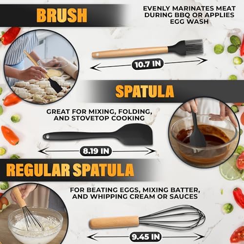 14 Pcs Black Kitchen Utensils Set with Holder for Nonstick Cookware