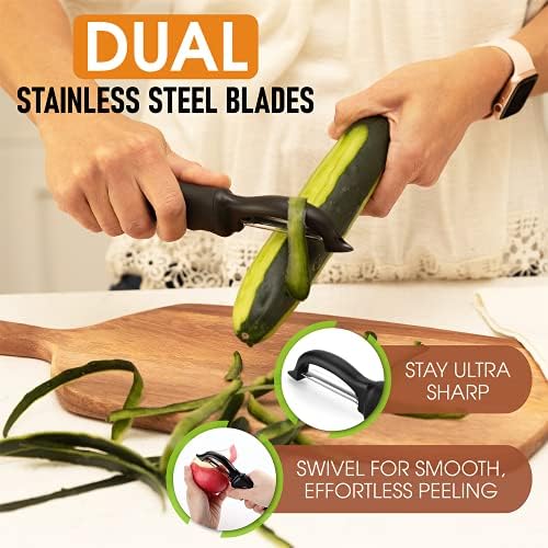 Spring Chef Original Swivel Vegetable Peeler with Soft Grip Handle, Black