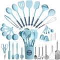 Kikcoin 43Pcs Large Kitchen Utensils Set - Silicone Cooking Utensils Set, Dishwasher Safe Spatula Set for Non-stick Cookware, 446°F Heat Resistant Kitchen Utensils Set with Holder BPA Free, Blue