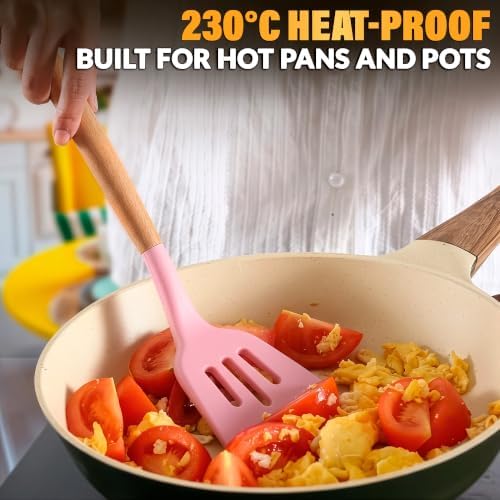 12 Pcs Pink Cooking Utensils Set with Holder for Nonstick Cookware