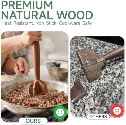Natural Wooden Meat Chopper, 10.5 Inches Ground Beef Chopper