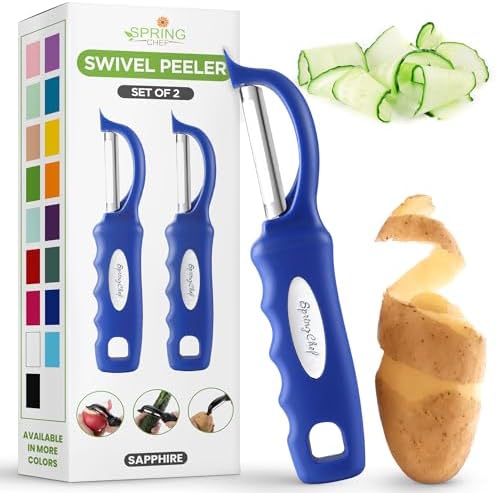 Spring Chef Swivel Potato Peeler with Soft Grip Handle, Set of 2, Sapphire