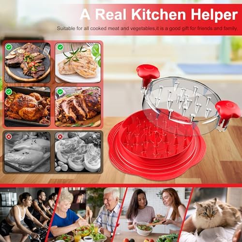 Chicken Shredder Tool Twist Large Meat Shredder with Brush&Fork, Red