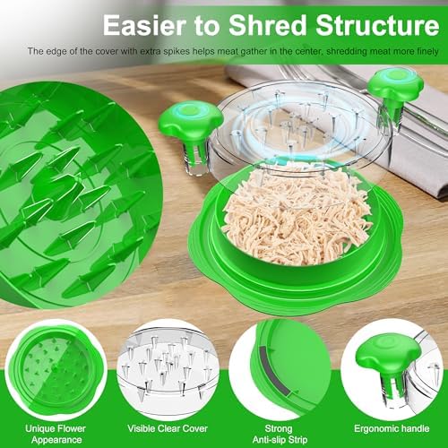 Chicken Shredder Tool Twist Large Meat Shredder with Brush&Fork, Green