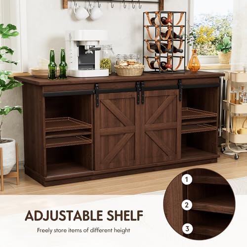 Shahoo Farmhouse Sideboard Buffet Cabinet, Coffee Bar Storage with Sliding Barn Doors, Shelf for Home Dining Room, Espresso