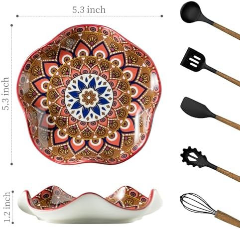 Miamolo Ceramic Spoon Rest for Kitchen Counter, Cooking Spoon Holder, Boho