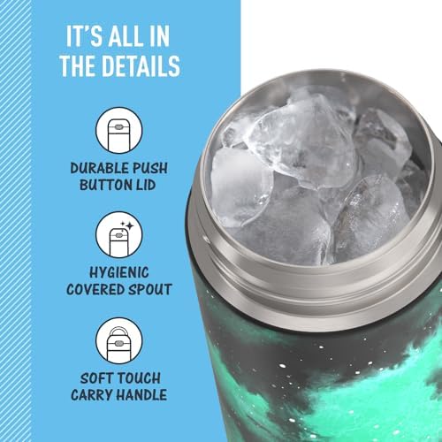THERMOS FUNTAINER 16 Ounce Stainless Steel Vacuum Insulated Bottle with Wide Spout Lid, Galaxy Green (Pack of 6)