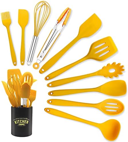 11 PCS Cooking Kitchen Utensils Set, Yellow Silicone Utensils Set
