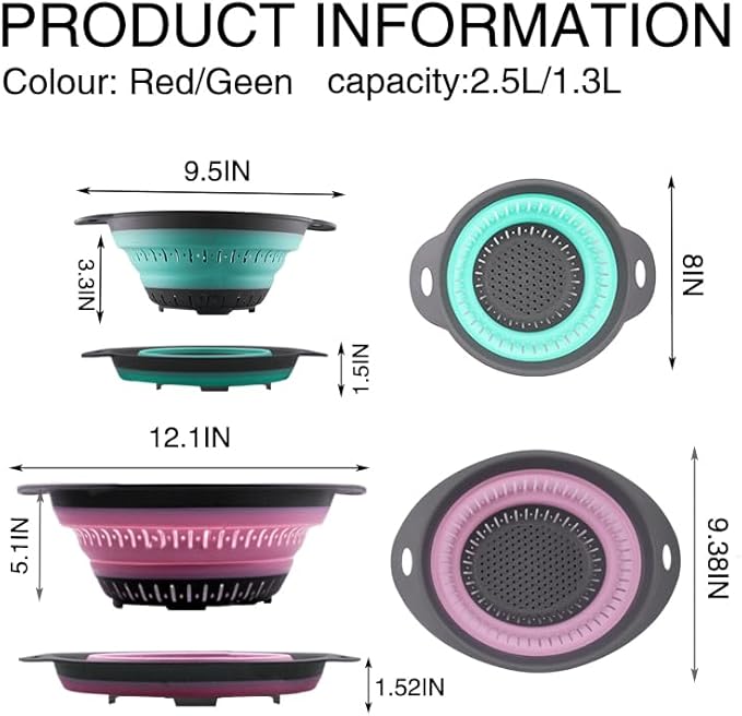 Collapsible Colander Set, Square Round Triangles Silicone Kitchen Strainer - Image 2