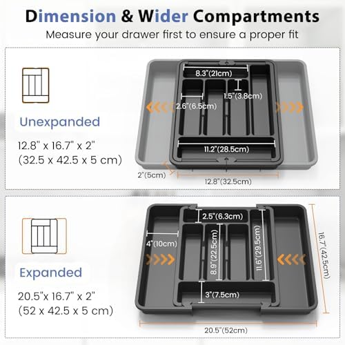Caperci Large Silverware Organizer Tray for Kitchen Drawer Utensils Thicker