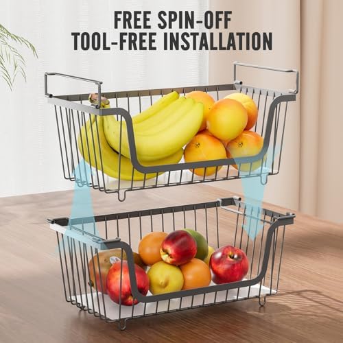 4 Pcs Stackable Wire Baskets,Pantry bin,14.57"L x 7.09"W x 5.12"H