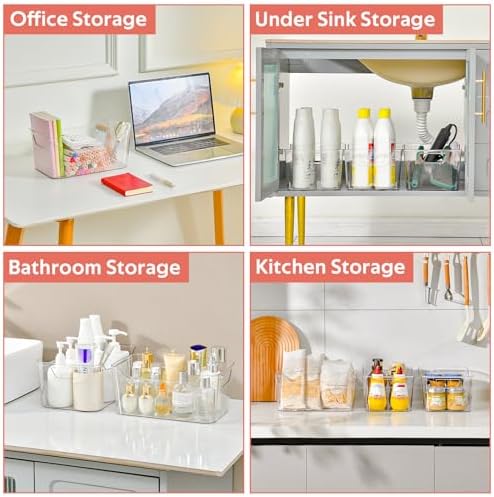 Clear Plastic Storage Bins - 12 Pack Pantry Organizers and Storage,Large Clear Pantry Organizer Bins, Plastic Containers with Handle for Kitchen, Cabinet, Bathroom, Classroom Organization