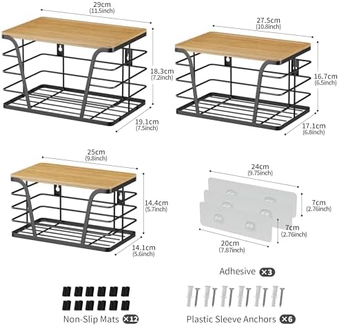 TIDIIABODE 3 Pack Stackable Pantry Organizer, Trash Bag Dispenser Under Sink, Kitchen Organization and Storage, Kitchen Counter Organizer, Black
