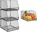 3 Pack XXL Stackable Wire Baskets, Large Storage Bins for Onion, Potato, Vegetable, Fruit, Snack, Pantry Baskets for Kitchen Cabinet Countertop, Pantry Organizers and Storage Solutions