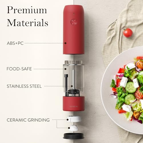 Ultrean Electric Salt and Pepper Grinder Set, Rechargeable,Red