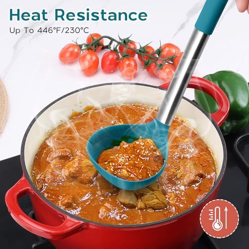 Onader 10 Pieces Silicone Kitchen Utensils Set, Cooking Utensils with Holder and Heat Resistant Stainless Steel Handle for Nonstick Cookware -Blue