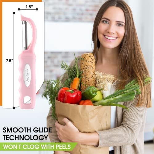 Spring Chef Swivel Vegetable Peeler with Soft Grip Handle, Pink Lemonade