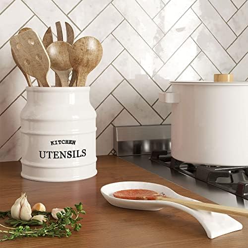 Barnyard Designs Ceramic Kitchen Utensil Holder Countertop 6.75″ (White)