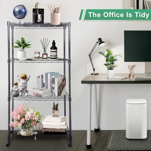 Whitmor 4 Tier Shelving Unit, Adjustable Storage Shelves with Wheels, Wire Shelving, 200 lbs Capacity per Shelf, Max 800 lbs Total for Laundry, Kitchen, Garage, 24" L x 14" W x 47" H, Black