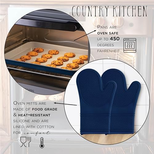 Country Kitchen Nonstick Stackable Bakeware Set - Deluxe Heavy Duty, Durable, Easy Release Baking Set, Denim, 13 Pcs