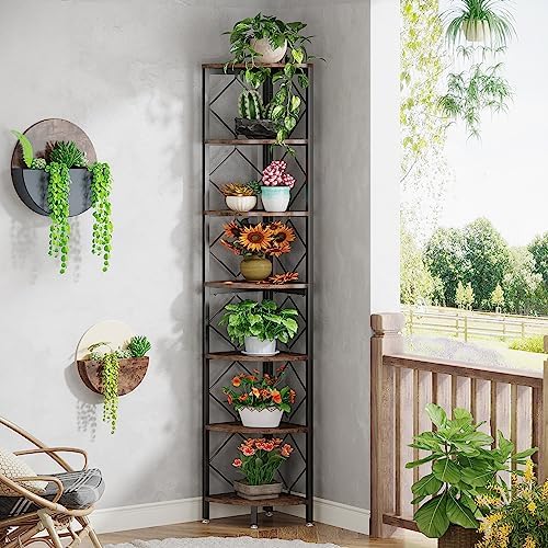 Tribesigns 7-Tier Corner Shelf, 78.7” Extra Tall Corner Bookcase, Industrial Slim Corner Bookshelf for Small Narrow Space, Wood Corner Shelf Stand Storage Rack for Living Room, Home Office