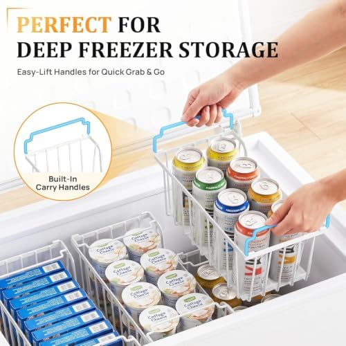 SUNALLY Stackable Storage Bins 4 Pcs Wire Baskets Freezer Organizer, White