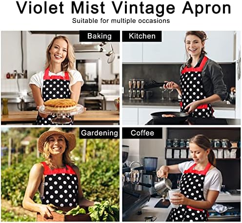 Violet Mist Vintage Aprons for Women with Pockets Girls Cute Polka Dot Retro Stylish Aprons Sexy Red 50s Apron Pretty Ruffle Adjustable Neck Strap Flirty Apron Valentine's Day Mothers Gifts, Red