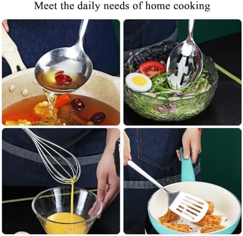 Stainless Steel Kitchen Utensils Set 40 Pieces, Cooking Utensil Set with Utensils Holder, Kitchen Gadgets Kitchen Essentials New Home, House, Appartment Must Have, Metal Spatula Set