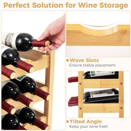 COSTWAY 3-Tier Bamboo Wine Rack, 18-Bottle Tabletop Wine Holder