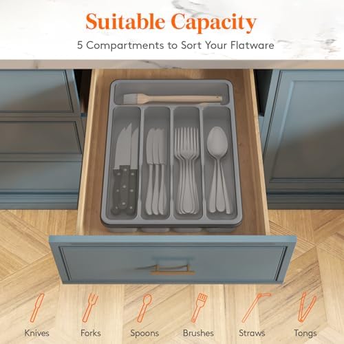 Lifewit Silverware Organizer with Lid, Covered Utensil Tray, 9.5x12.7