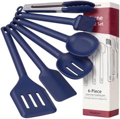 Kitchen Utensils Set 6 PCS,Silicone Cooking Utensils Set Spatula Set,446℉ Heat Resistant Cooking Utensils,Tongs,Spoon,BPA Free Kitchen Gadgets Appliances for Non-Stick Cookware,Home Essential(BLUE-6P)